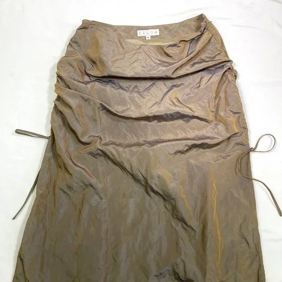 Zelda metallicTaffeta Made in USA Side Drawstring rushed skirt 6 - Picture 11 of 14